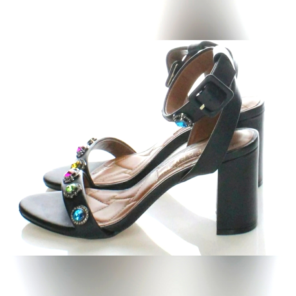 Kurt Geiger Designer Octavia Leather Ankle Strap Block Heel Gem size 37 M or 6.5